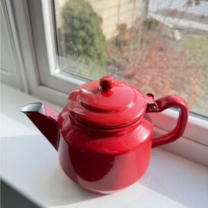 Vintage Red Enamel Teapot